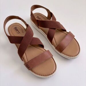 Born Brown Jayla Leather Elastic Sandals Size 10 Never Worn